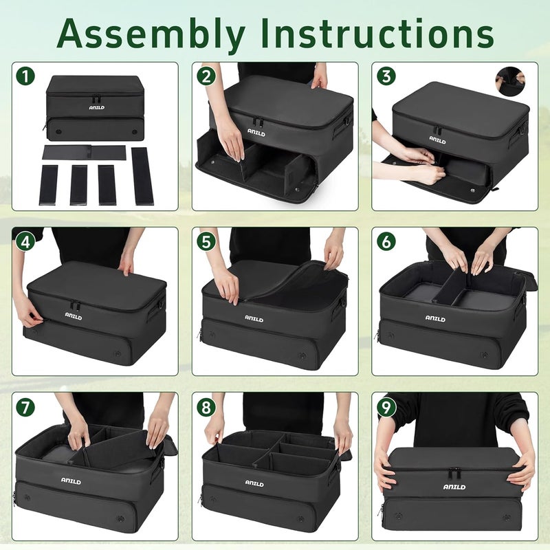 ANILD Golf Trunk Organizer, 2 Layer Golf Storage Case with Separate Ventilated Compartment for 2 Pair Shoes, for Balls, Tees, Clothes, Gloves, Accessories, Golfer Gifts - Image 5